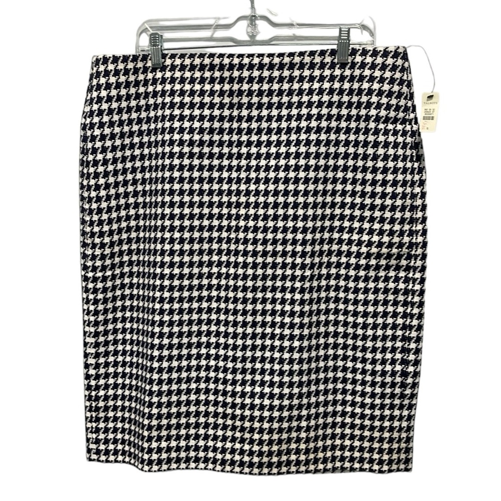 Talbots size 16 houndstooth pattern straight skirt white deep navy blue